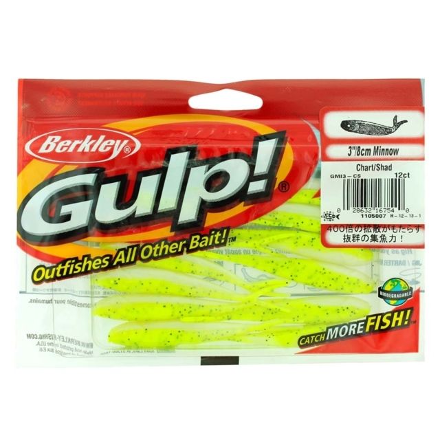 Berkley Gulp Minnow Grub Bait 3in. Chartreuse 176472