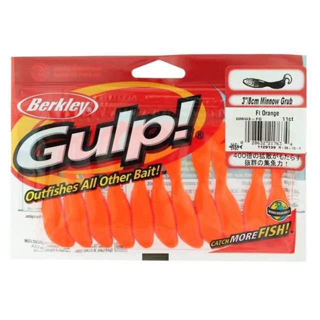 Berkley Gulp Minnow Grub Bait 3in. Fluorescent Orange 176473