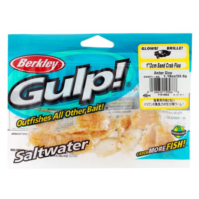Berkley Gulp Sand Crab Flea 1in. Bait Amber Glow 176401
