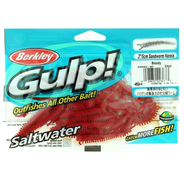 Berkley Gulp Sandworm Bait 2in. Bloody 176542