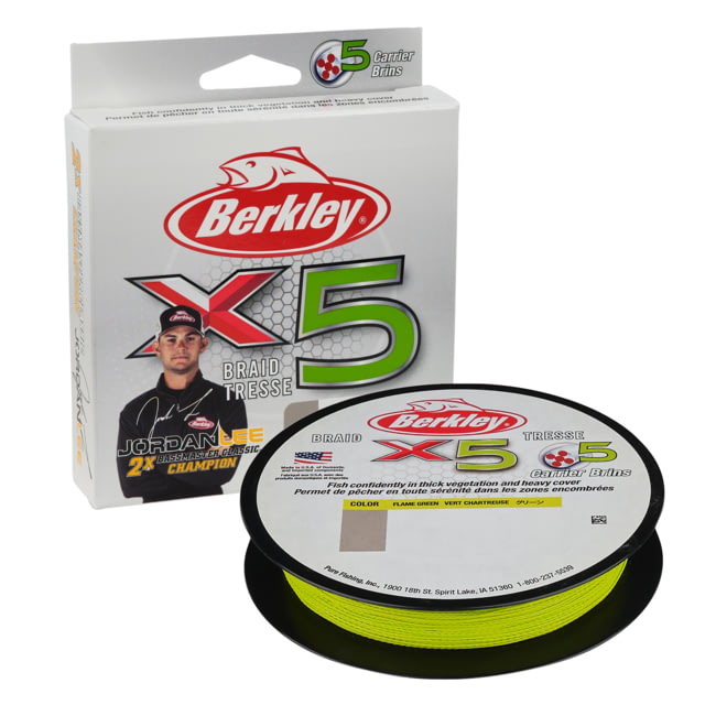 Berkley Jordan Lee x5 Braid Superline 0.40mm class/0.016in class 80lb test/100 lbC/45.6kg 164yd/150m 20lb Flame Green