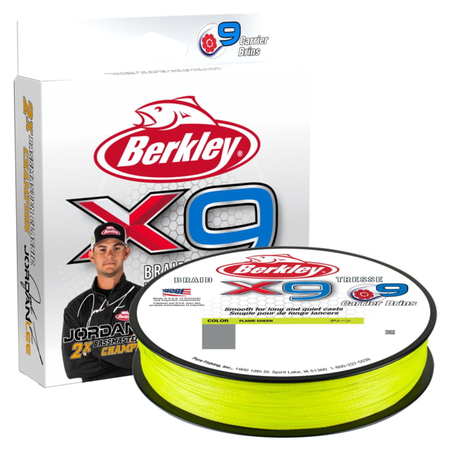 Berkley Jordan Lee x9 Braid Superline 0.43mm class/0.017in class 100lb test/131 lbC/59.7kg 219yd/200m 25lb Flame Green