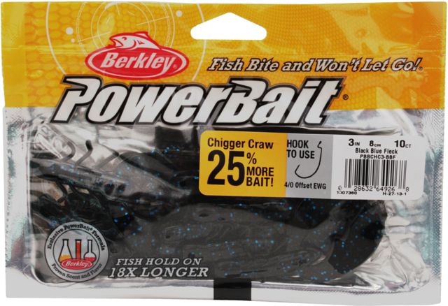 Berkley PowerBait Chigger Craw Lure 3in. Black Blue Fleck 178796