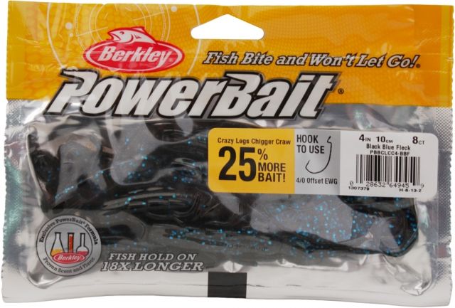 Berkley Powerbait Crazy Legs Chigger Craw 4in. Lure Black Blue Fleck 178815