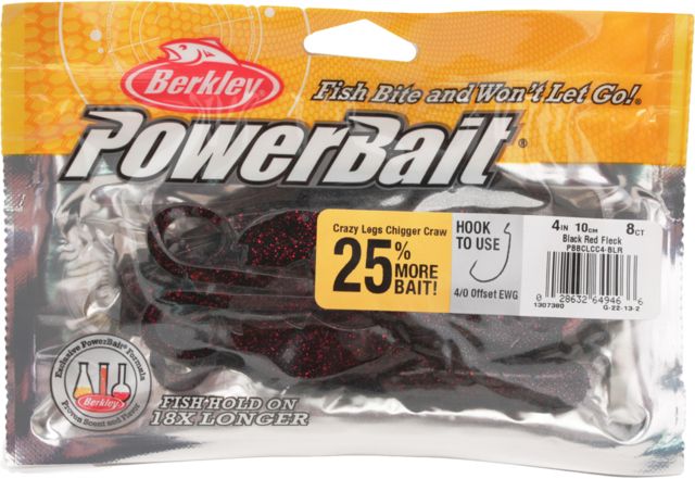 Berkley Powerbait Crazy Legs Chigger Craw 4in. Lure Black Red Fleck 178816