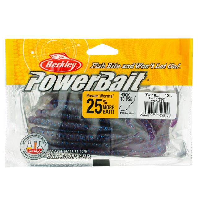 Berkley PowerBait Power Worm Lure 7in. Electric Grape 178920