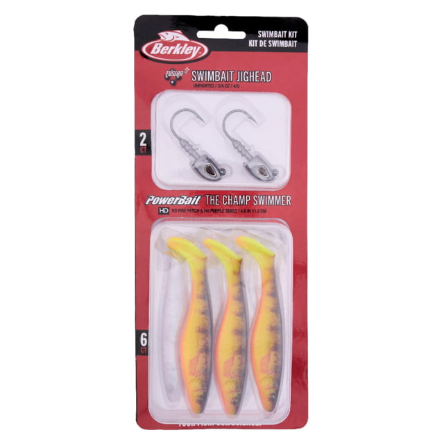 Berkley Berkley PowerBait The Champ Swimmer Kit 4.6in 8 Pack HD Fire Perch and HD Purple Smelt