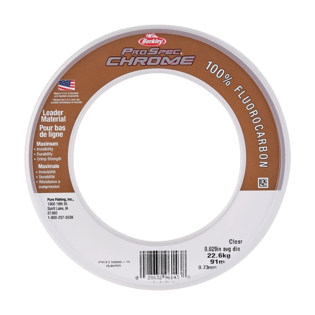 Berkley ProSpec Chrome 100percent Fluoro Leader Line 0.024in/0.60mm 40lb/18.1kg 100yd/91m Clear