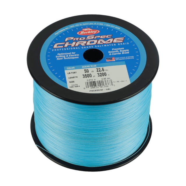 Berkley Berkley ProSpec Chrome Premium Braid Line 20lb 3500yd Ocean Blue 0.010 in/0.25 mm