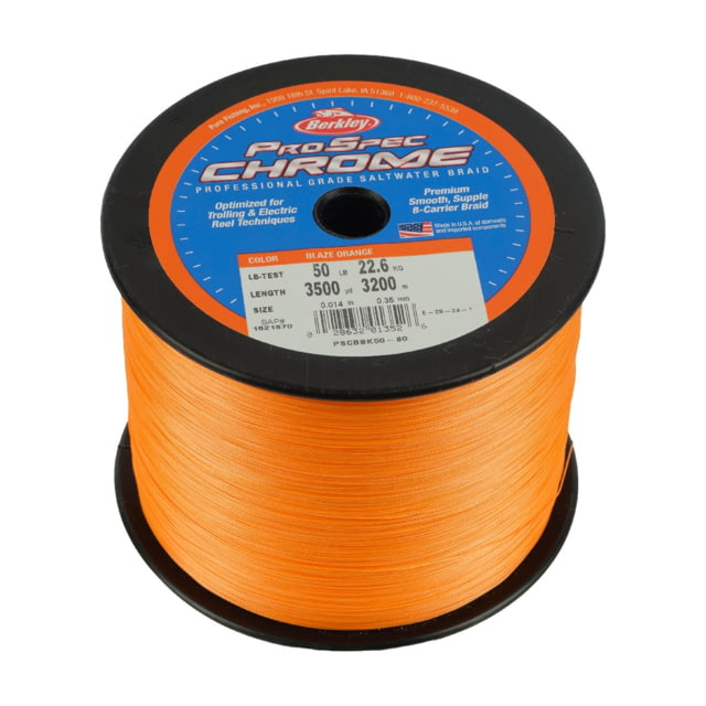 Berkley Berkley ProSpec Chrome Premium Braid Line 50lb 3500yd Blaze Orange 0.014 in/0.35 mm