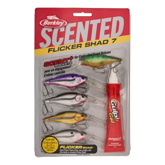 Berkley Scented Flicker Shad Baitfish Pack Hard Bait Crankbait 5/16 oz 2 3/4in / 7cm 11ft-13ft / 3.4m-4.0m Hook Size 6 2 Hooks Assorted