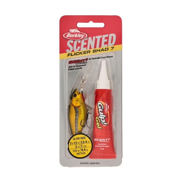 Berkley Scented Flicker Shad Hard Bait Crankbait 5/16 oz 2 3/4in / 7cm 11ft-13ft / 3.4m-4.0m Hook Size 6 2 Hooks Black Gold