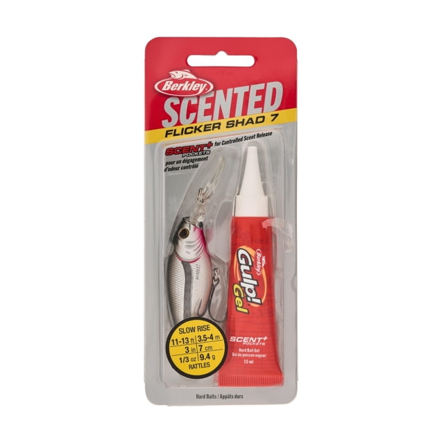 Berkley Scented Flicker Shad Hard Bait Crankbait 5/16 oz 2 3/4in / 7cm 11ft-13ft / 3.4m-4.0m Hook Size 6 2 Hooks Black Silver