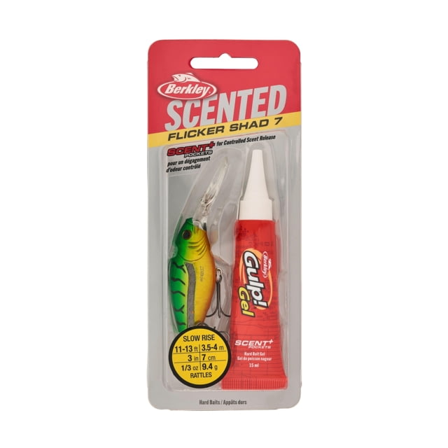 Berkley Scented Flicker Shad Hard Bait Crankbait 5/16 oz 2 3/4in / 7cm 11ft-13ft / 3.4m-4.0m Hook Size 6 2 Hooks Slick Firetiger