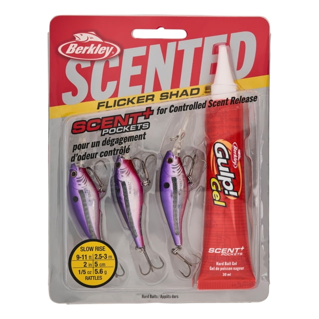 Berkley Scented Flicker Shad Pro Pack Hard Bait Crankbait 3/16 oz 2in / 5cm 9ft-11ft / 2.7m-3.4m Hook Size 8 2 Hooks Slick Purple Candy