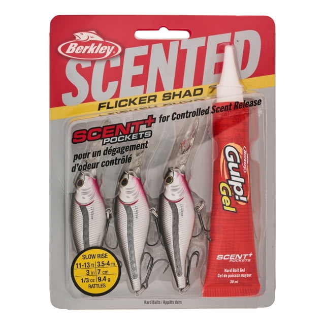 Berkley Scented Flicker Shad Pro Pack Hard Bait Crankbait 5/16 oz 2 3/4in / 7cm 11ft-13ft / 3.4m-4.0m Hook Size 6 2 Hooks Black Silver