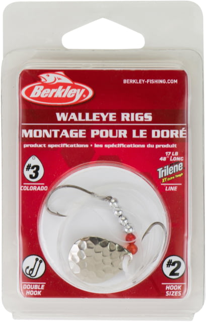 Berkley Walleye Rig - Colorado Hook Size Front 2 / Back 2 Tackle Size 3 Tackle Style Colorado Blade Number of Hooks 2 Break Strength 17lb / 7.7kg