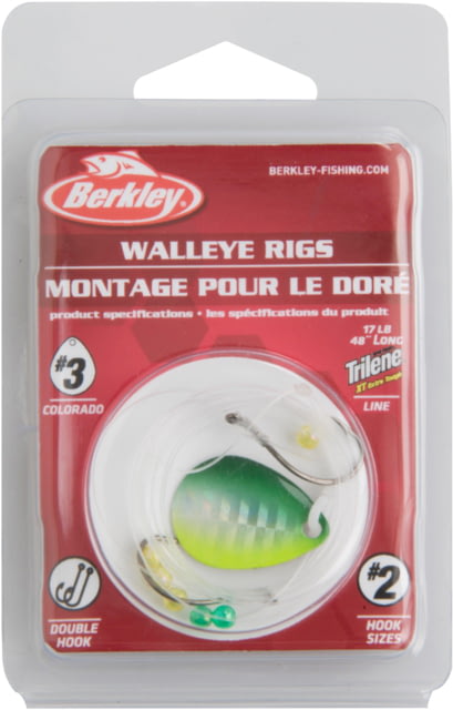 Berkley Walleye Rig - Colorado Hook Size Front 2 / Back 2 Tackle Size 3 Tackle Style Colorado Blade Number of Hooks 2 Break Strength 17lb / 7.7kg