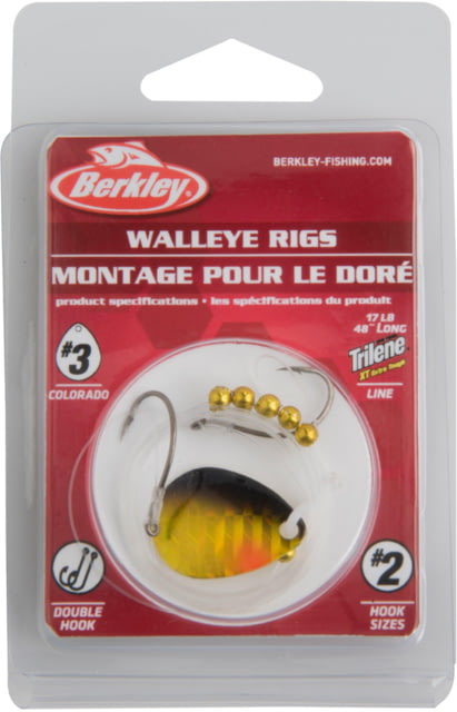 Berkley Walleye Rig - Colorado Hook Size Front 2 / Back 2 Tackle Size 3 Tackle Style Colorado Blade Number of Hooks 2 Break Strength 17lb / 7.7kg