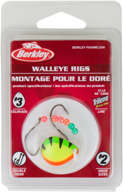Berkley Walleye Rig - Colorado Hook Size Front 2 / Back 2 Tackle Size 3 Tackle Style Colorado Blade Number of Hooks 2 Break Strength 17lb / 7.7kg