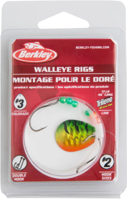 Berkley Walleye Rig - Colorado Hook Size Front 2 / Back 2 Tackle Size 3 Tackle Style Colorado Blade Number of Hooks 2 Break Strength 17lb / 7.7kg