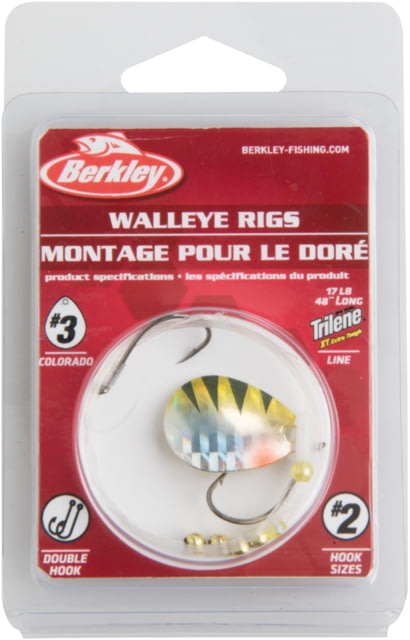 Berkley Walleye Rig - Colorado Hook Size Front 2 / Back 2 Tackle Size 3 Tackle Style Colorado Blade Number of Hooks 2 Break Strength 17lb / 7.7kg