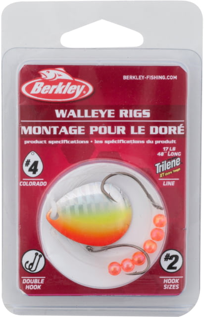 Berkley Walleye Rig - Colorado Hook Size Front 2 / Back 2 Tackle Size 4 Tackle Style Colorado Blade Number of Hooks 2 Break Strength 17lb / 7.7kg