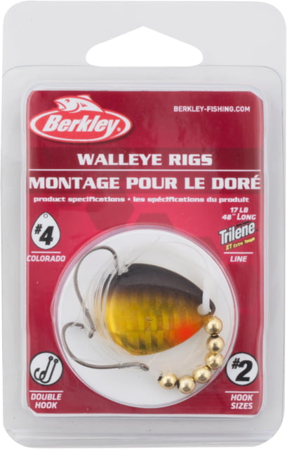 Berkley Walleye Rig - Colorado Hook Size Front 2 / Back 2 Tackle Size 4 Tackle Style Colorado Blade Number of Hooks 2 Break Strength 17lb / 7.7kg