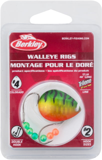 Berkley Walleye Rig - Colorado Hook Size Front 2 / Back 2 Tackle Size 4 Tackle Style Colorado Blade Number of Hooks 2 Break Strength 17lb / 7.7kg