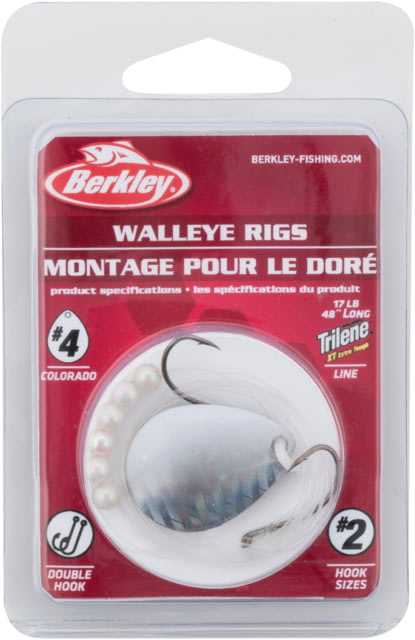 Berkley Walleye Rig - Colorado Hook Size Front 2 / Back 2 Tackle Size 4 Tackle Style Colorado Blade Number of Hooks 2 Break Strength 17lb / 7.7kg