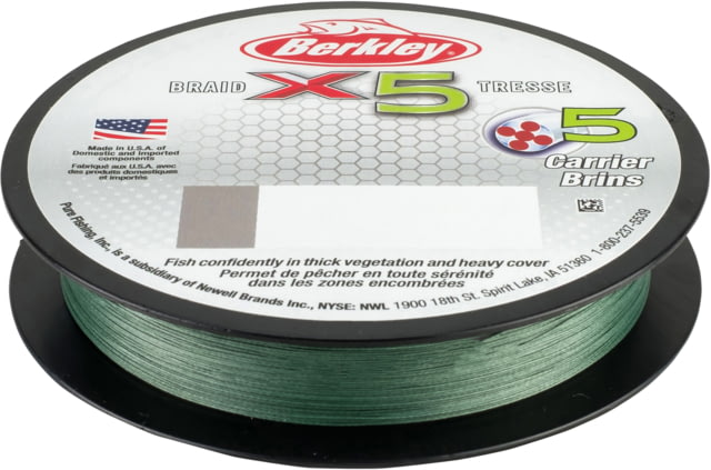 Berkley X5 Braid 5-carriers create stress free line 165yd 50/14lb test 0.014 diam in Low-Vis Green