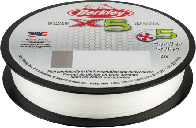 Berkley X5 Braid 5-carriers create stress free line 165yd 8/2lb test 0.007 diam in Crystal