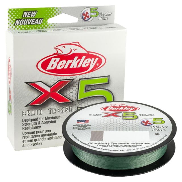 Berkley Berkley X5 Braid 5-carriers create stress free line 330yd 40/12lb test 0.013 diam in Low-Vis Green X5B33040-22 Low-Vis Green 0.010 in/0.25 mm
