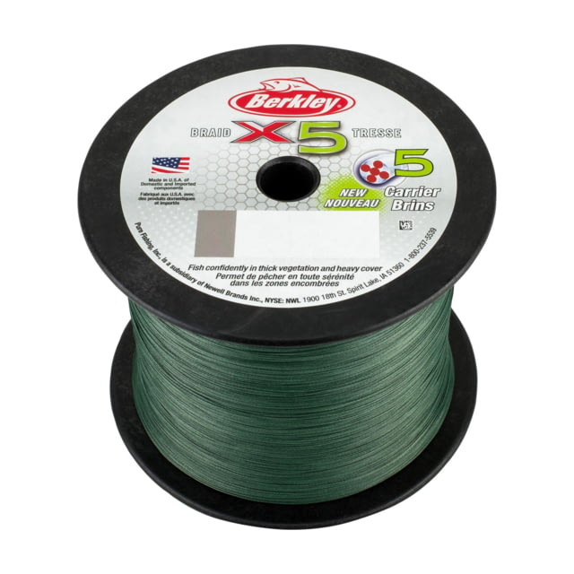 Berkley x5 Braid Superline 0.12mm class/0.005in class 10lb test/27 lbC/12.1kg 2188yd/2000m 4lb Low-Vis Green