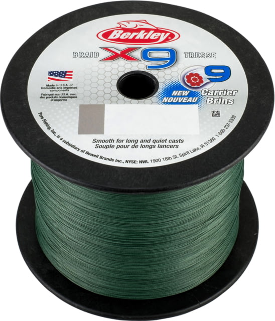 Berkley X9 Braid 9-carriers create stress free line 2188yd 10/4lb test 0.008 Diam in Low-Vis Green X9BBK10-22