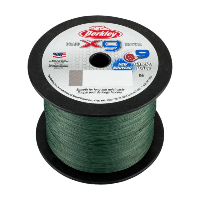 Berkley Berkley X9 Braid 9-carriers create stress free line 2188yd 50/14lb test 0.014 Diam in Low-Vis Green X9BBK50-22 Low-Vis Green 0.012 in/0.30 mm