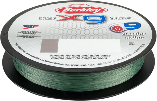 Berkley X9 Braid 9-carriers create stress free line 330yd 15/6lb test 0.0085 Diam in Low-Vis Green