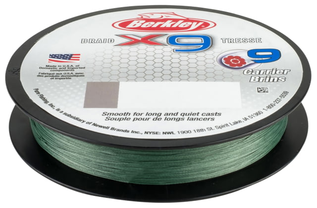 Berkley X9 Braid 9-carriers create stress free line 330yd 30/10lb test 0.012 Diam in Low-Vis Green