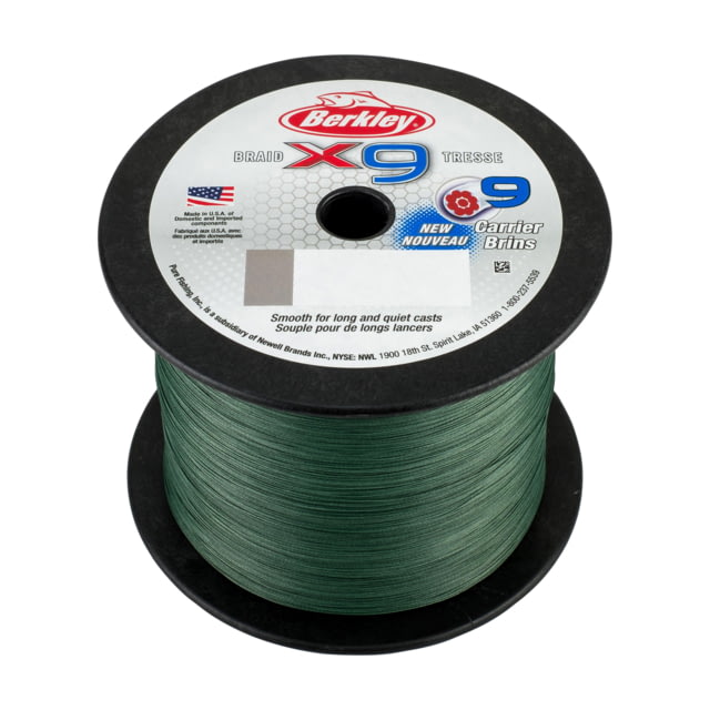 Berkley x9 Braid Superline 0.25mm class/0.010in class 40lb test/59 lbC/27.0kg 2188yd/2000m 12lb Low-Vis Green