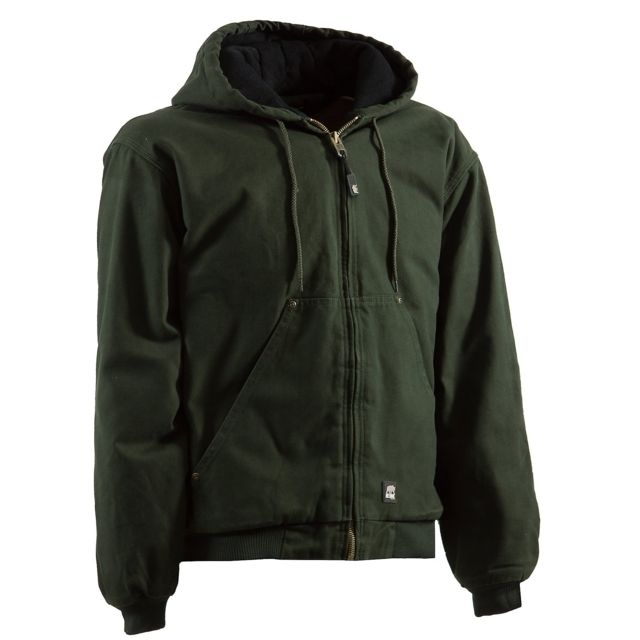 Berne Original Washed Hooded Jacket - Quilt Lined- - Men's Moss Large Regular