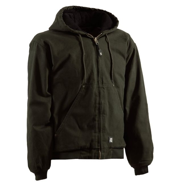 Berne Original Washed Hooded Jacket - Quilt Lined- - Men's Olive Duck 5XL Regular