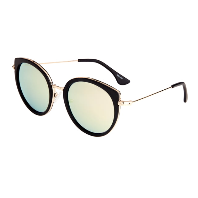 Bertha Reese Sunglasses - Womens Black Frame Gold/Green Polarized Lens Black/Gold-Green One Size