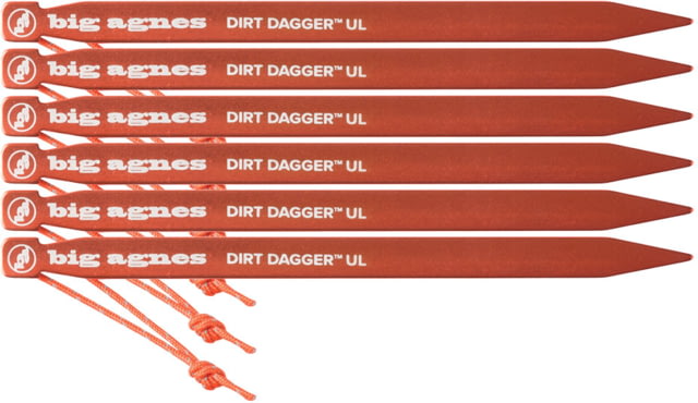 Big Agnes Dirt Dagger UL 7.5in Tent Stakes Pack of 6 Orange