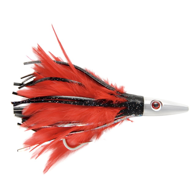 Billy Baits Ahi Slayer Trolling Lure Rigged and Ready 7/0 Hook 100 lb Mono 6 ft Black/Red Feather Skirt