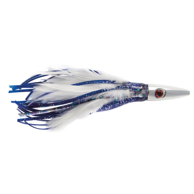 Billy Baits Ahi Slayer Trolling Lure Rigged and Ready 7/0 Hook 100 lb Mono 6 ft Blue/White Feather Skirt