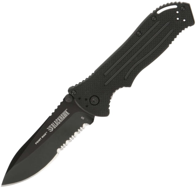 BlackHawk Point Man Folding Knife 3.38in D2 Tool Steel Partial Serrated Sideliner G-10 Handle Black