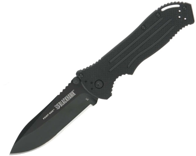 BlackHawk Point Man Folding Knife 3.38in D2 Tool Steel Plain Edge Sideliner G-10 Handle Black