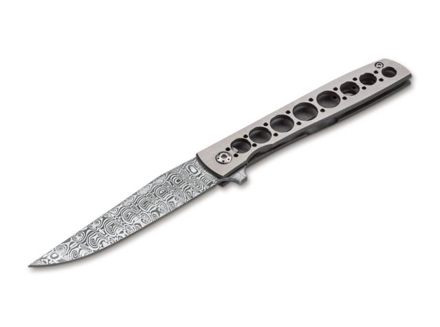 Boker Urban Trapper Damascus Folding Knife 3.4in Damascus Titanium Uncoated Grey
