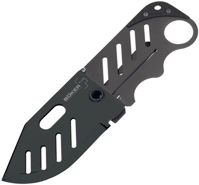 Boker USA Credit Card Knife Black Folding Knife2.25in440C SteelStandard EdgeGrayTitanium Handle