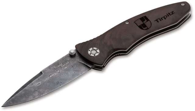 Boker USA Tirpitz Damascus Wood Knife Brown Small